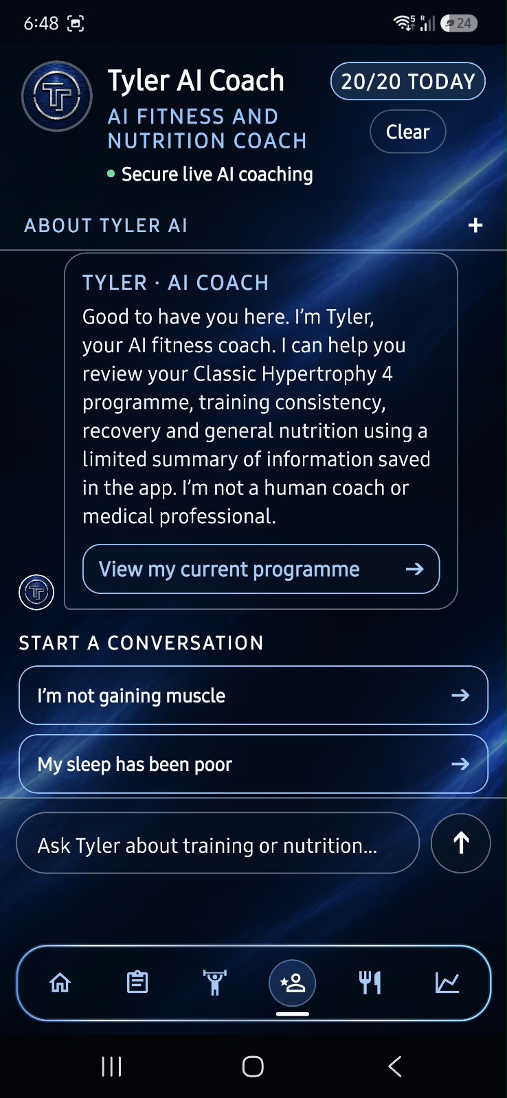 Tyler AI Coach conversation screen