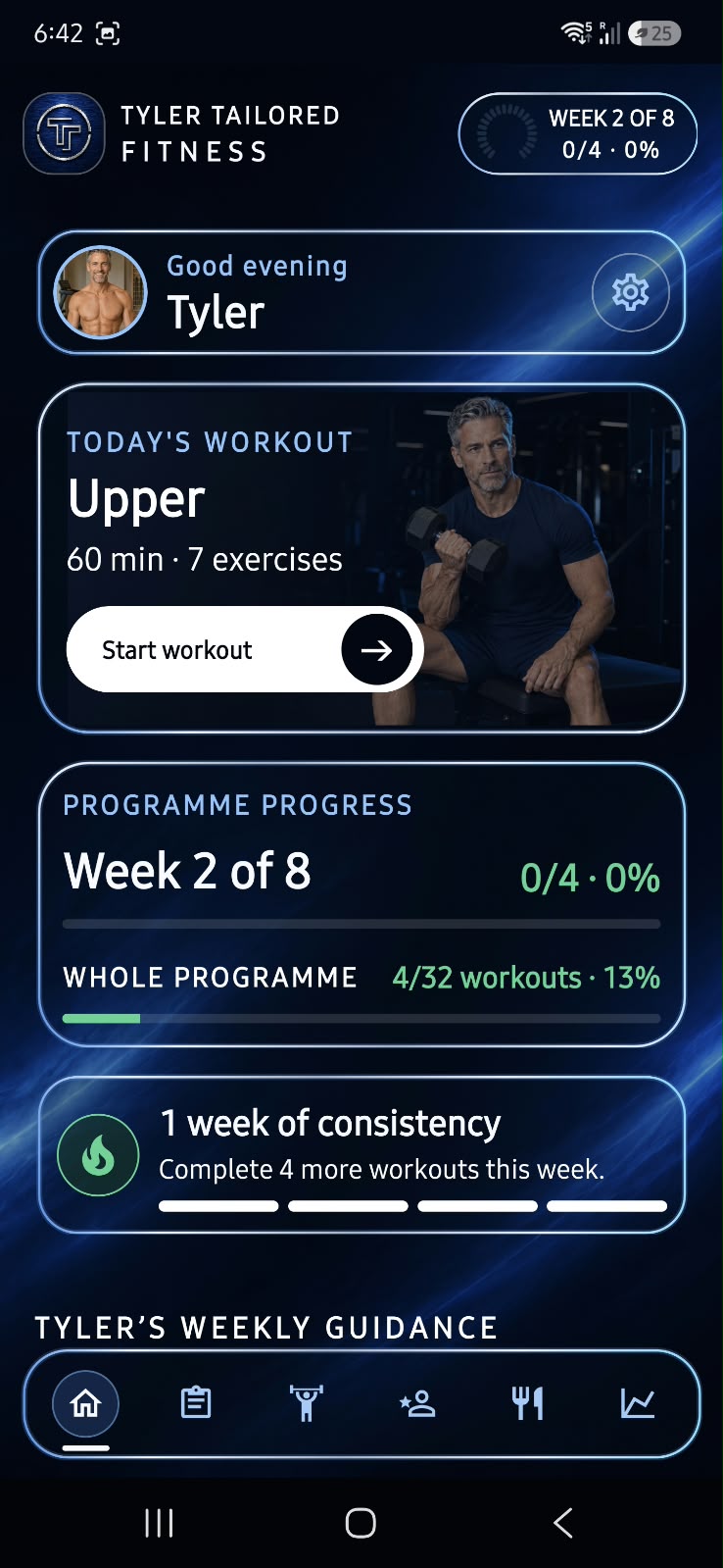 Tyler Tailored Fitness home screen